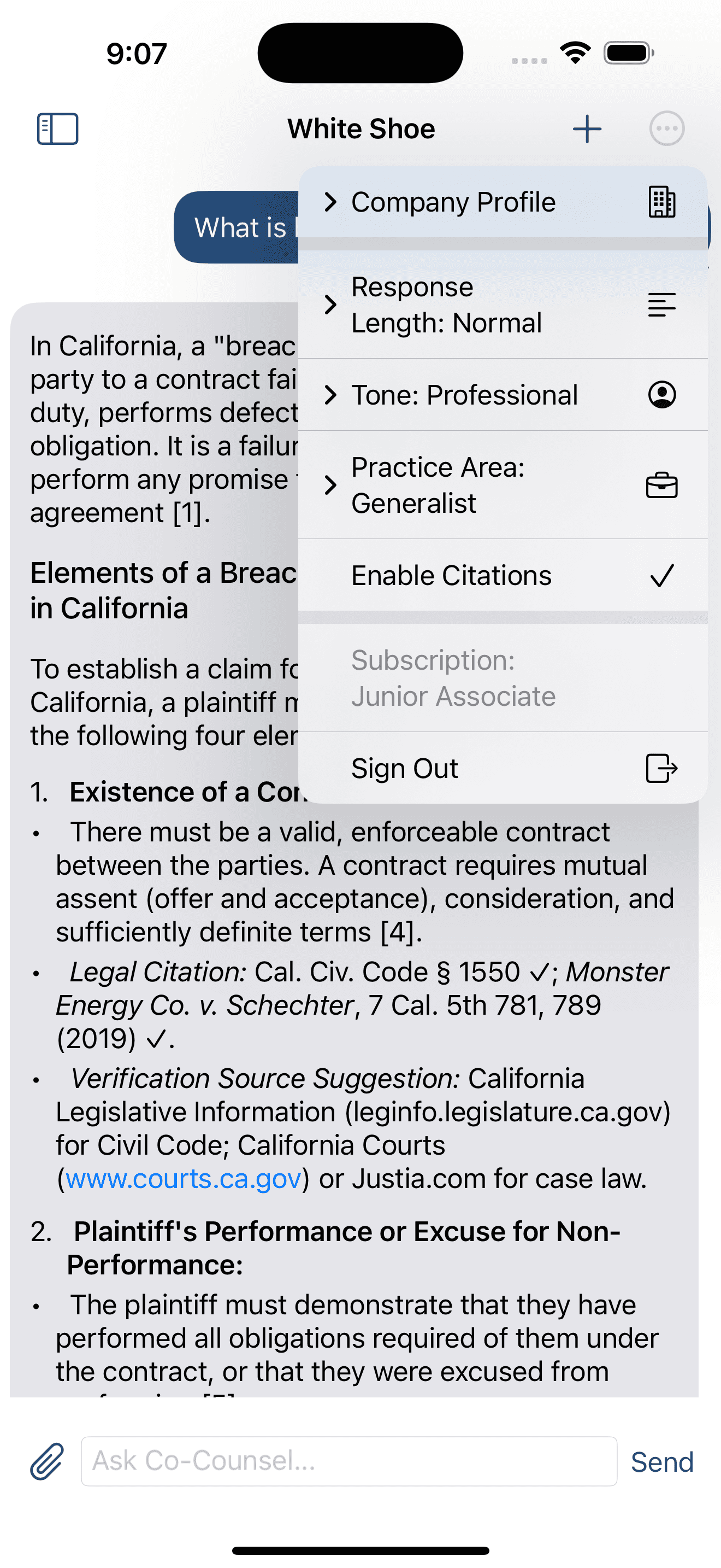 White Shoe AI iOS app screen