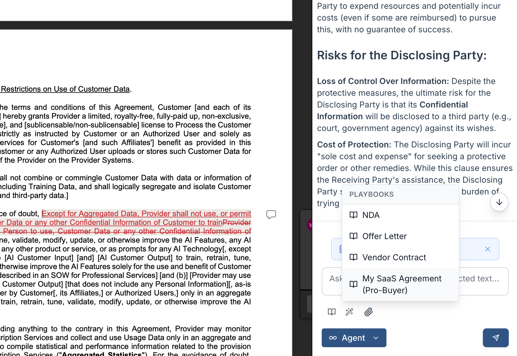 White Shoe Word Plugin showing playbook-powered redline suggestions